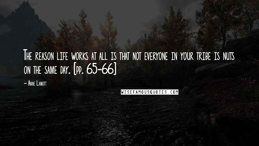 Anne Lamott Quotes: The reason life works at all is that not everyone in your tribe is nuts on the same day. [pp. 65-66]