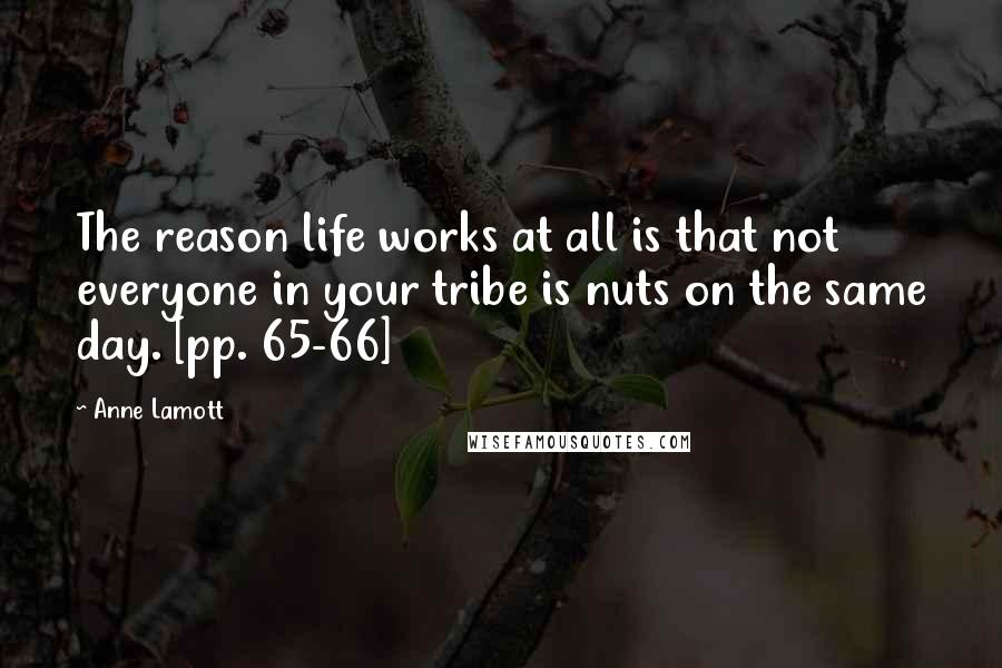 Anne Lamott Quotes: The reason life works at all is that not everyone in your tribe is nuts on the same day. [pp. 65-66]