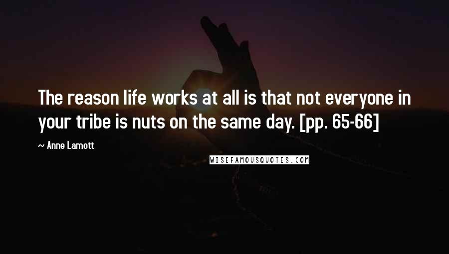 Anne Lamott Quotes: The reason life works at all is that not everyone in your tribe is nuts on the same day. [pp. 65-66]