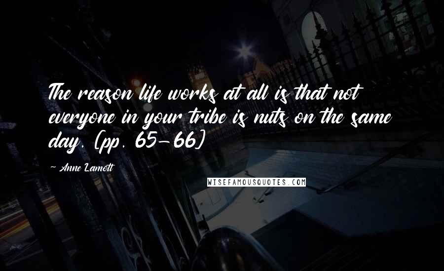 Anne Lamott Quotes: The reason life works at all is that not everyone in your tribe is nuts on the same day. [pp. 65-66]