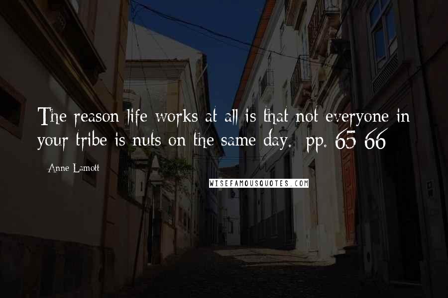 Anne Lamott Quotes: The reason life works at all is that not everyone in your tribe is nuts on the same day. [pp. 65-66]