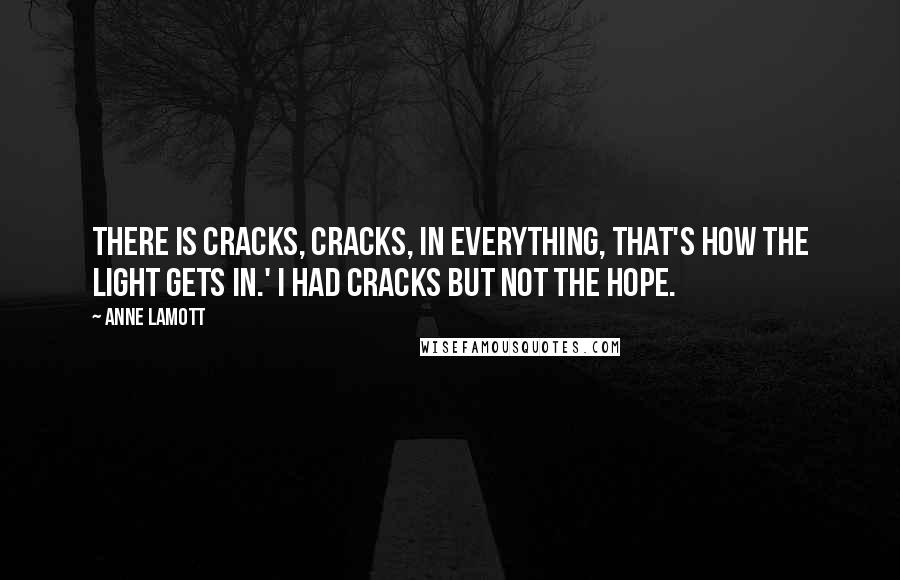 Anne Lamott Quotes: There is cracks, cracks, in everything, that's how the light gets in.' I had cracks but not the hope.