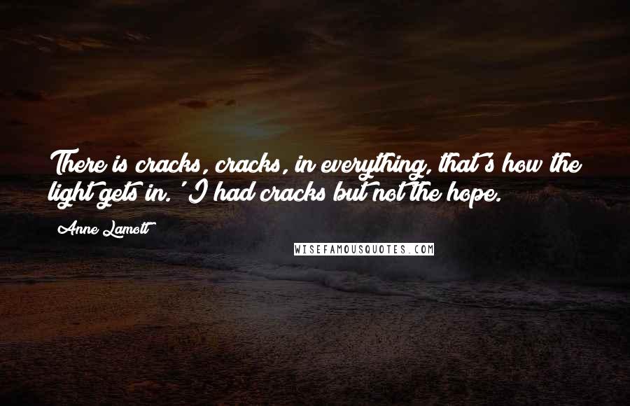 Anne Lamott Quotes: There is cracks, cracks, in everything, that's how the light gets in.' I had cracks but not the hope.