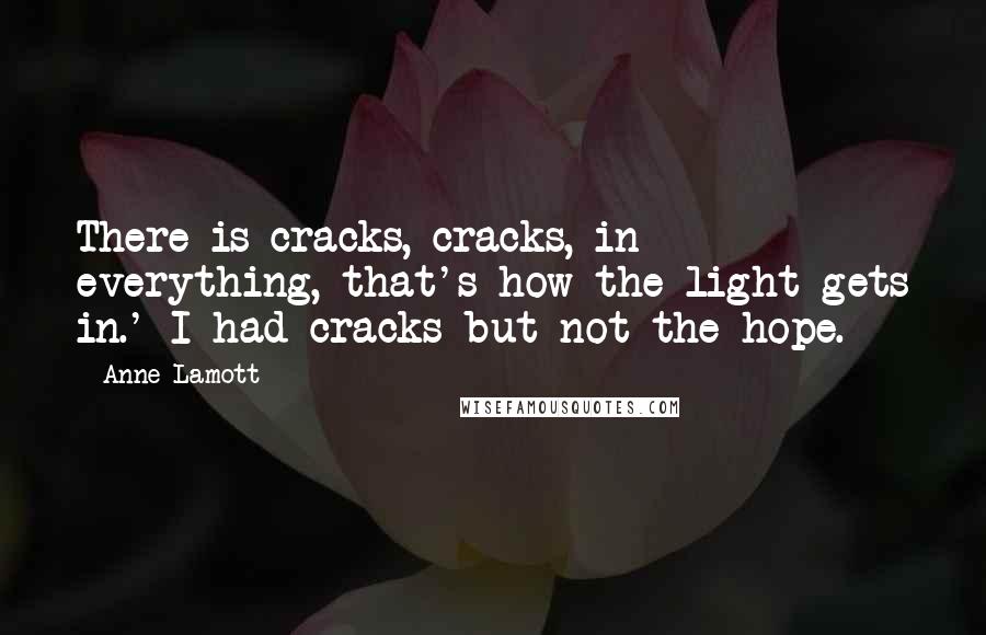 Anne Lamott Quotes: There is cracks, cracks, in everything, that's how the light gets in.' I had cracks but not the hope.