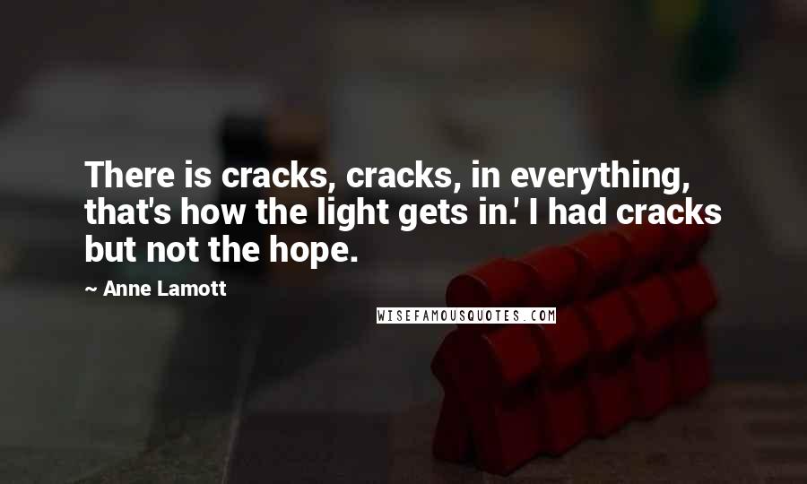 Anne Lamott Quotes: There is cracks, cracks, in everything, that's how the light gets in.' I had cracks but not the hope.