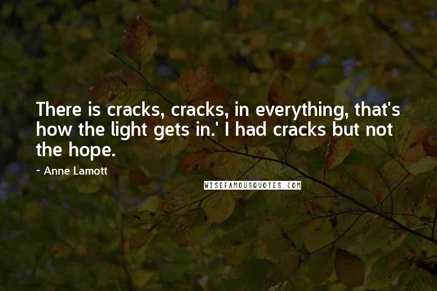 Anne Lamott Quotes: There is cracks, cracks, in everything, that's how the light gets in.' I had cracks but not the hope.