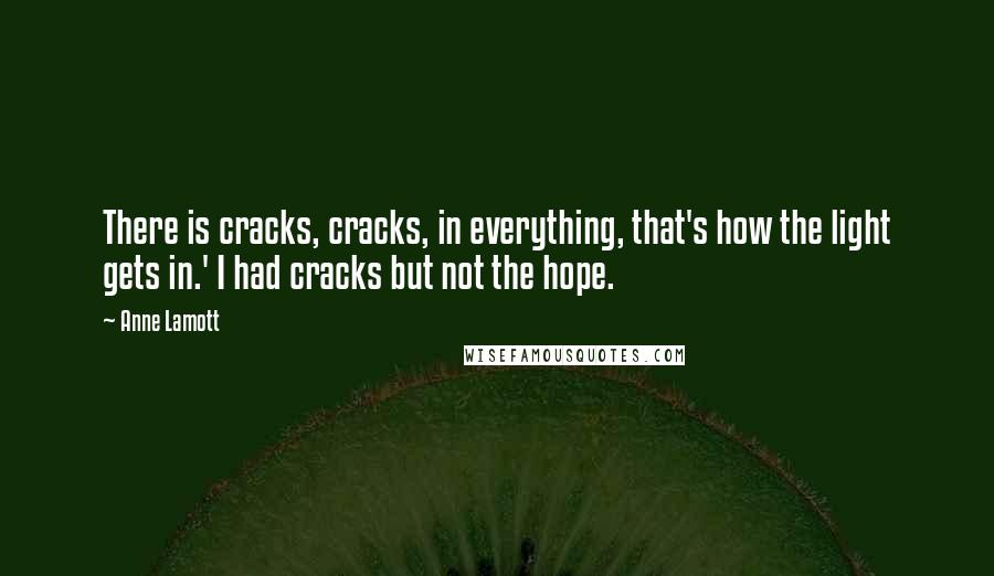 Anne Lamott Quotes: There is cracks, cracks, in everything, that's how the light gets in.' I had cracks but not the hope.