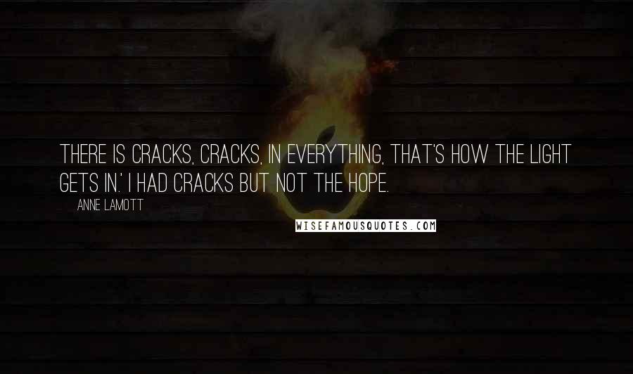 Anne Lamott Quotes: There is cracks, cracks, in everything, that's how the light gets in.' I had cracks but not the hope.