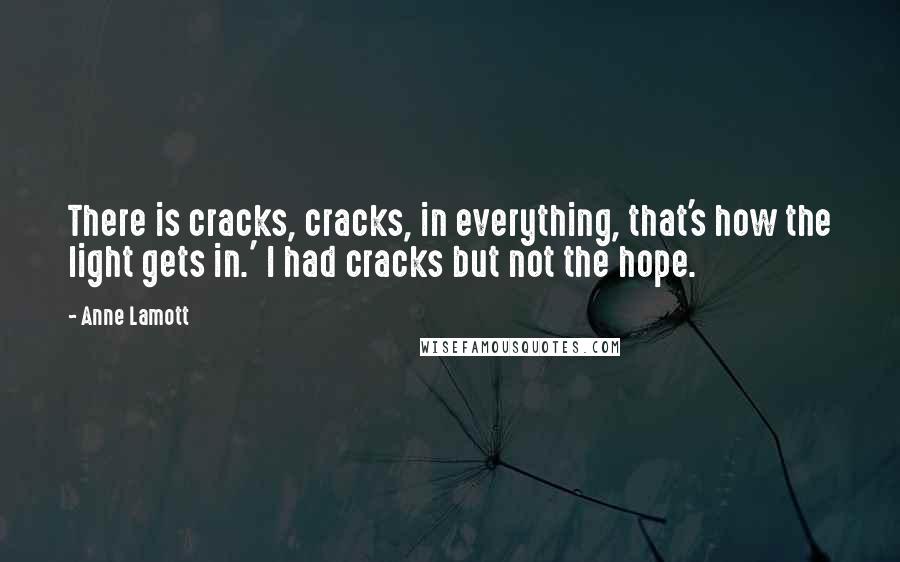 Anne Lamott Quotes: There is cracks, cracks, in everything, that's how the light gets in.' I had cracks but not the hope.