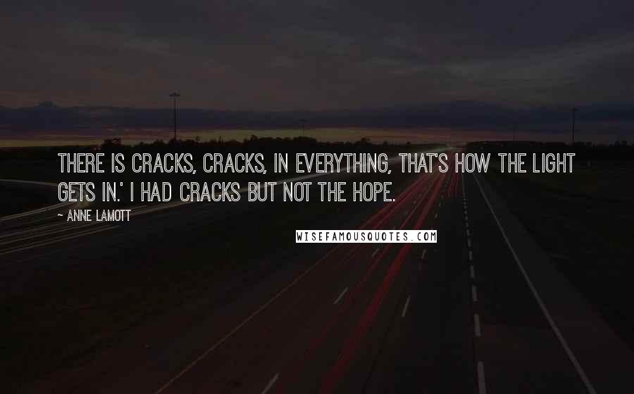 Anne Lamott Quotes: There is cracks, cracks, in everything, that's how the light gets in.' I had cracks but not the hope.