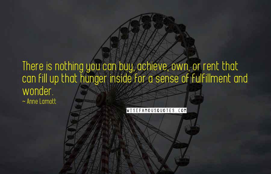 Anne Lamott Quotes: There is nothing you can buy, achieve, own, or rent that can fill up that hunger inside for a sense of fulfillment and wonder.