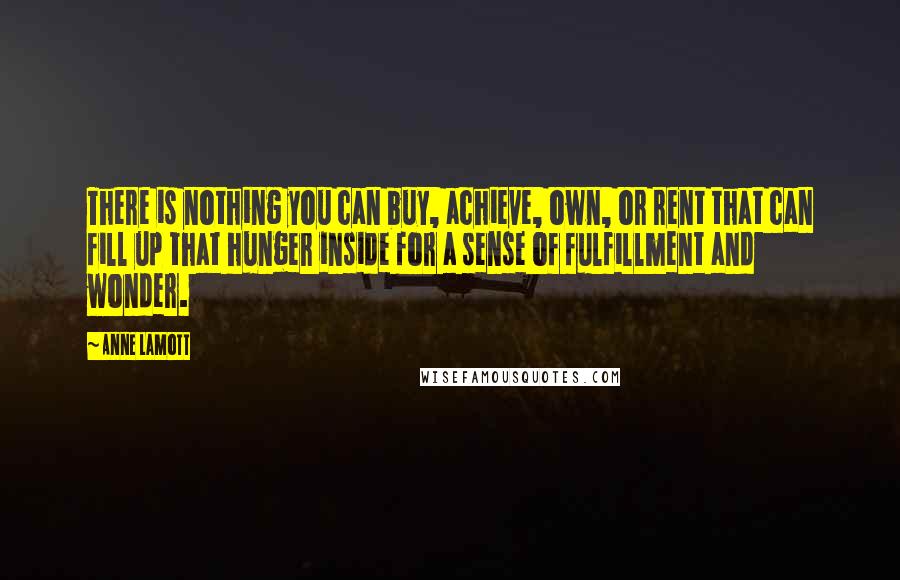 Anne Lamott Quotes: There is nothing you can buy, achieve, own, or rent that can fill up that hunger inside for a sense of fulfillment and wonder.