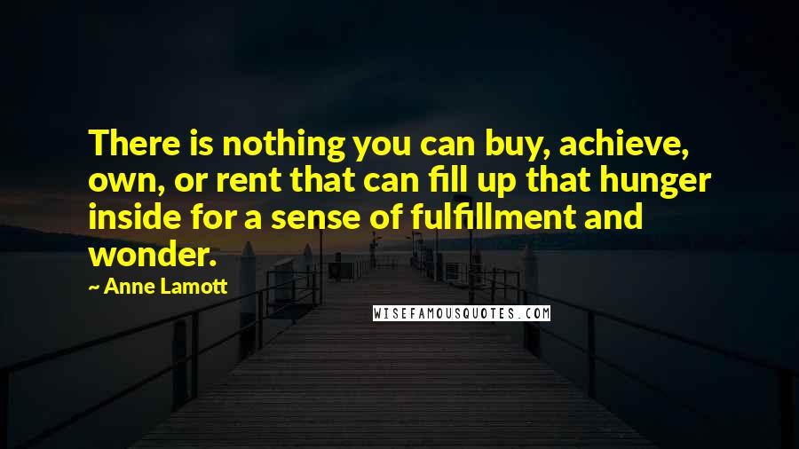 Anne Lamott Quotes: There is nothing you can buy, achieve, own, or rent that can fill up that hunger inside for a sense of fulfillment and wonder.