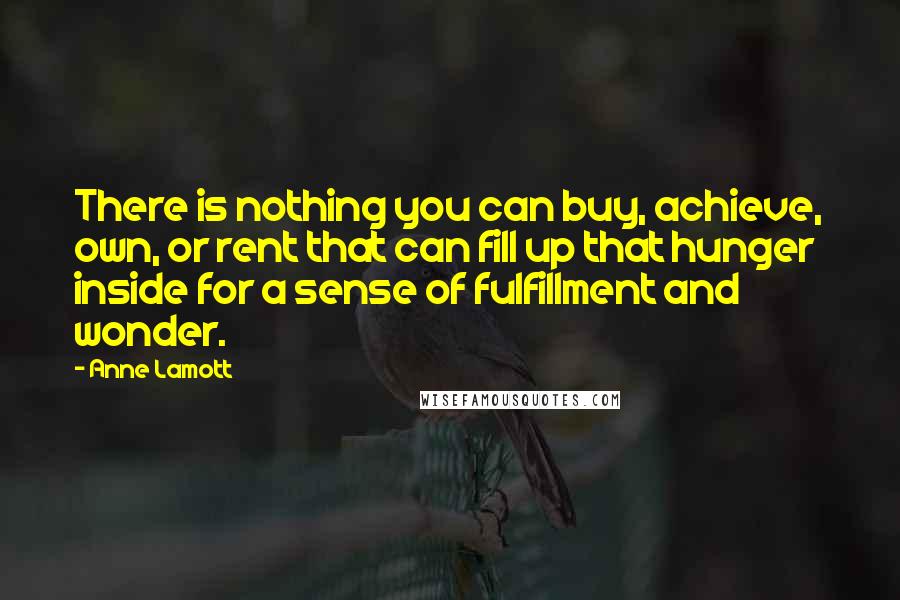 Anne Lamott Quotes: There is nothing you can buy, achieve, own, or rent that can fill up that hunger inside for a sense of fulfillment and wonder.