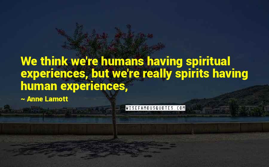 Anne Lamott Quotes: We think we're humans having spiritual experiences, but we're really spirits having human experiences,