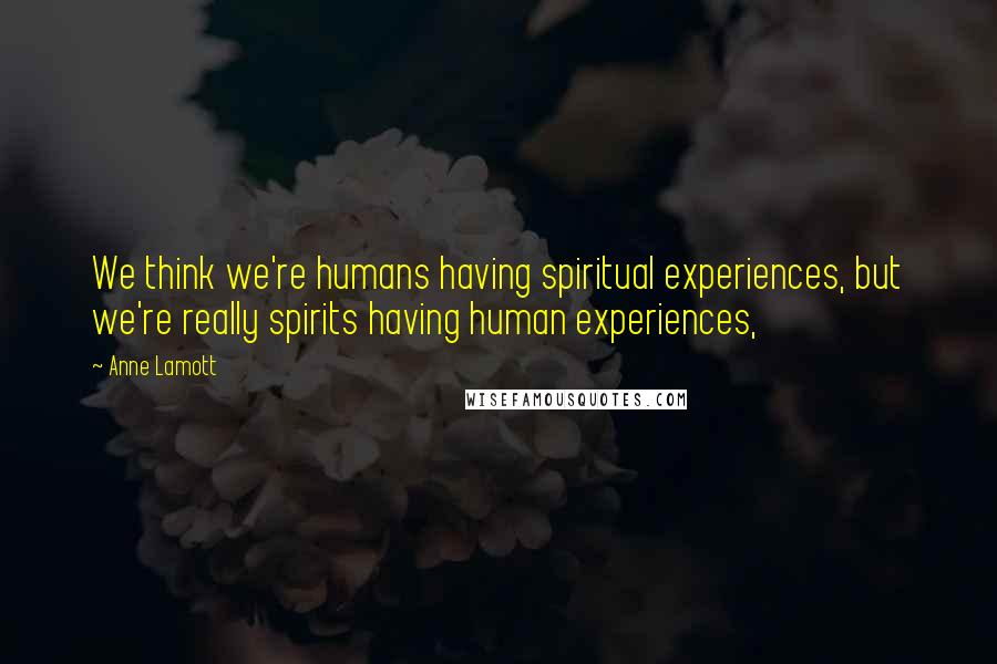 Anne Lamott Quotes: We think we're humans having spiritual experiences, but we're really spirits having human experiences,