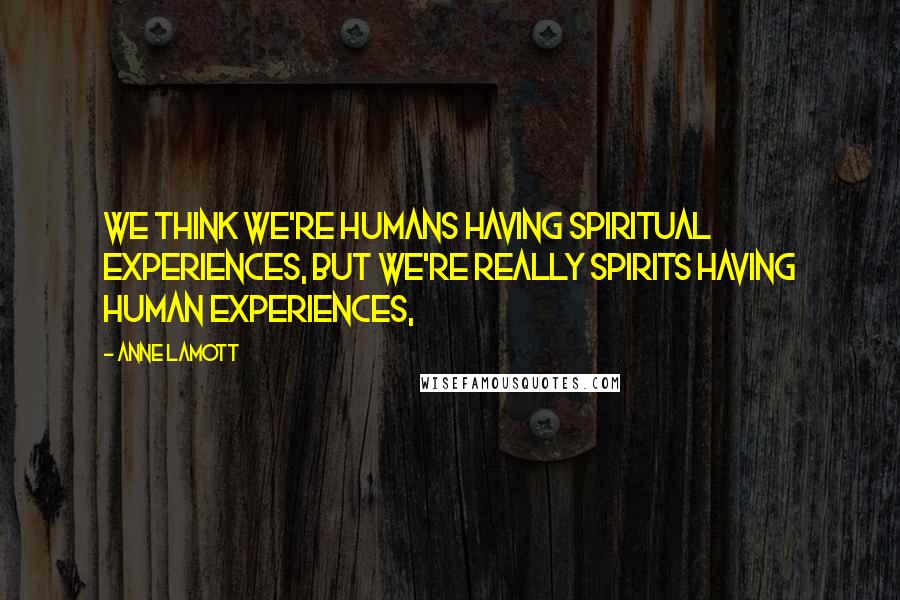 Anne Lamott Quotes: We think we're humans having spiritual experiences, but we're really spirits having human experiences,