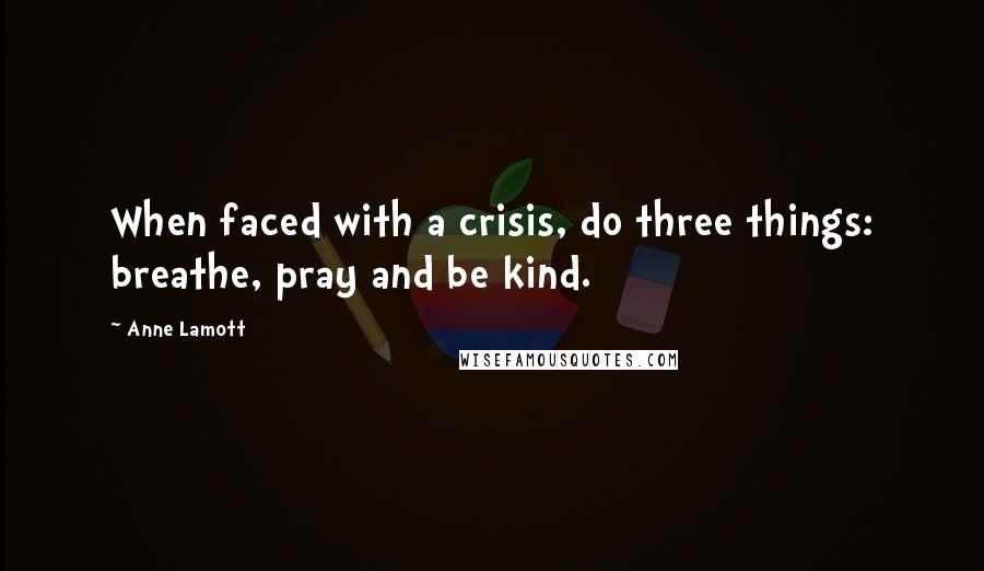 Anne Lamott Quotes: When faced with a crisis, do three things: breathe, pray and be kind.