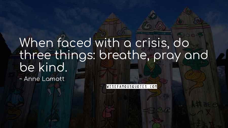 Anne Lamott Quotes: When faced with a crisis, do three things: breathe, pray and be kind.