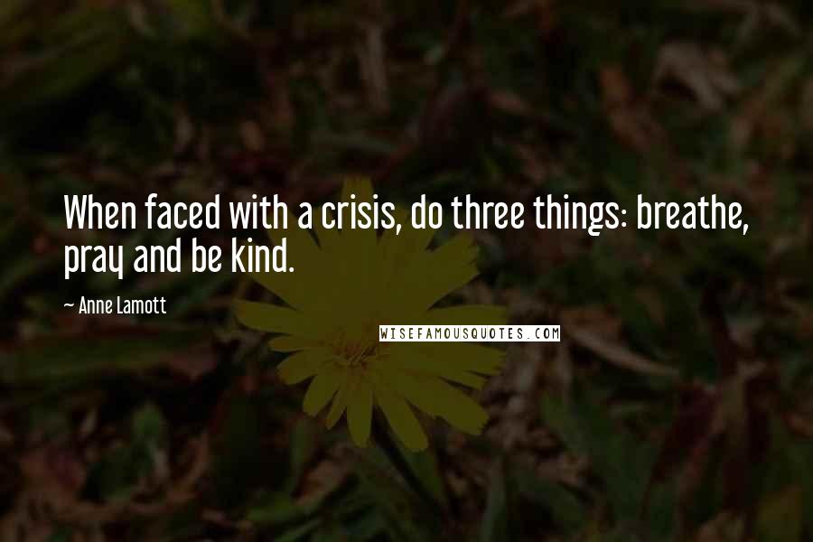 Anne Lamott Quotes: When faced with a crisis, do three things: breathe, pray and be kind.