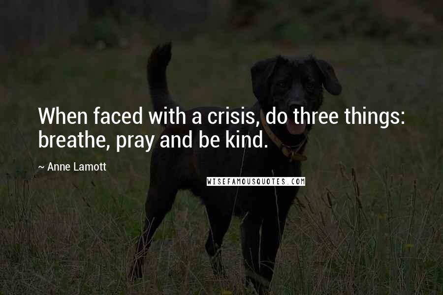 Anne Lamott Quotes: When faced with a crisis, do three things: breathe, pray and be kind.