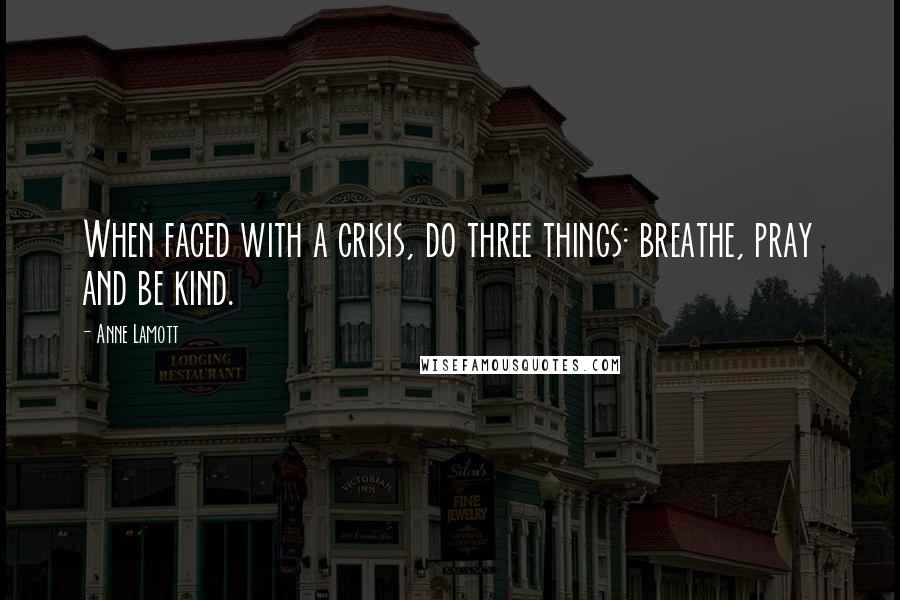 Anne Lamott Quotes: When faced with a crisis, do three things: breathe, pray and be kind.