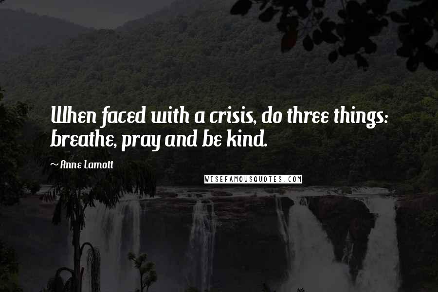 Anne Lamott Quotes: When faced with a crisis, do three things: breathe, pray and be kind.