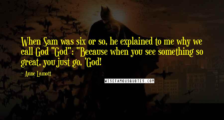 Anne Lamott Quotes: When Sam was six or so, he explained to me why we call God "God": "Because when you see something so great, you just go, 'God!