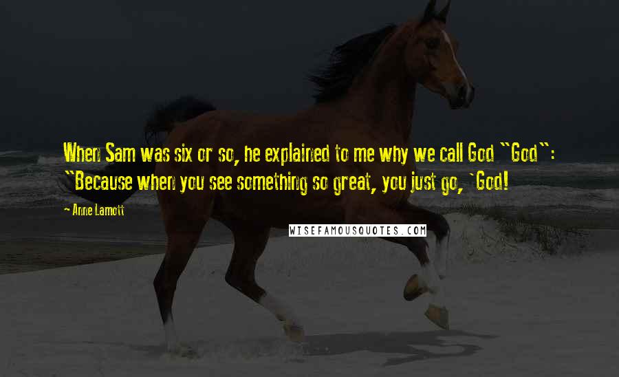 Anne Lamott Quotes: When Sam was six or so, he explained to me why we call God "God": "Because when you see something so great, you just go, 'God!