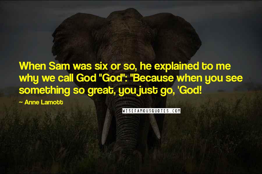 Anne Lamott Quotes: When Sam was six or so, he explained to me why we call God "God": "Because when you see something so great, you just go, 'God!