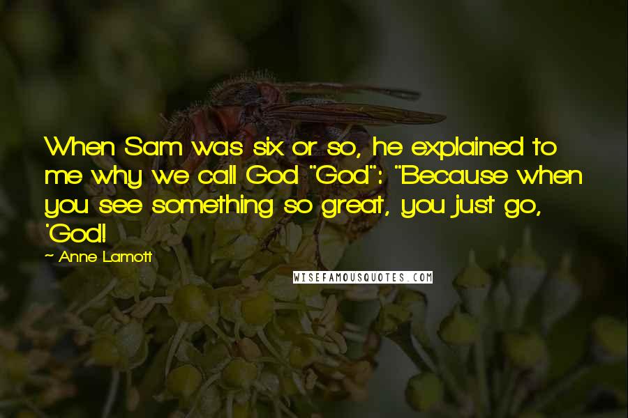 Anne Lamott Quotes: When Sam was six or so, he explained to me why we call God "God": "Because when you see something so great, you just go, 'God!