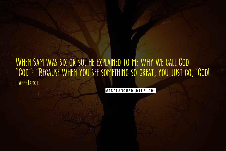 Anne Lamott Quotes: When Sam was six or so, he explained to me why we call God "God": "Because when you see something so great, you just go, 'God!