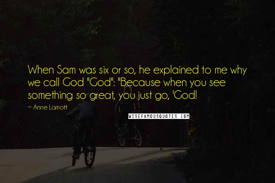 Anne Lamott Quotes: When Sam was six or so, he explained to me why we call God "God": "Because when you see something so great, you just go, 'God!