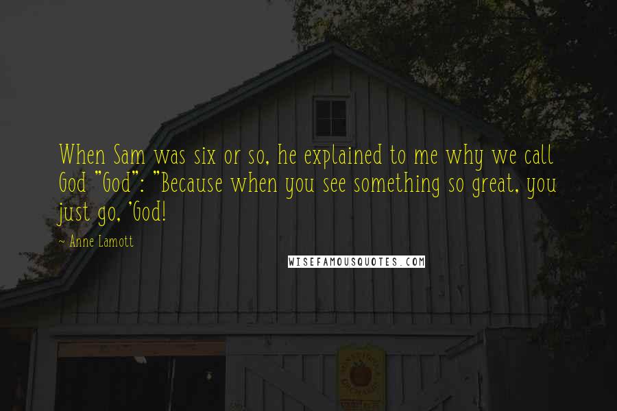 Anne Lamott Quotes: When Sam was six or so, he explained to me why we call God "God": "Because when you see something so great, you just go, 'God!