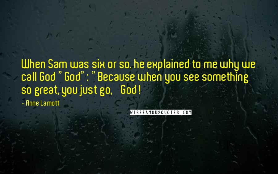 Anne Lamott Quotes: When Sam was six or so, he explained to me why we call God "God": "Because when you see something so great, you just go, 'God!