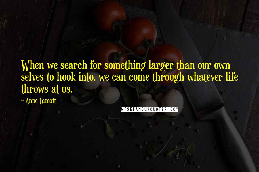 Anne Lamott Quotes: When we search for something larger than our own selves to hook into, we can come through whatever life throws at us.
