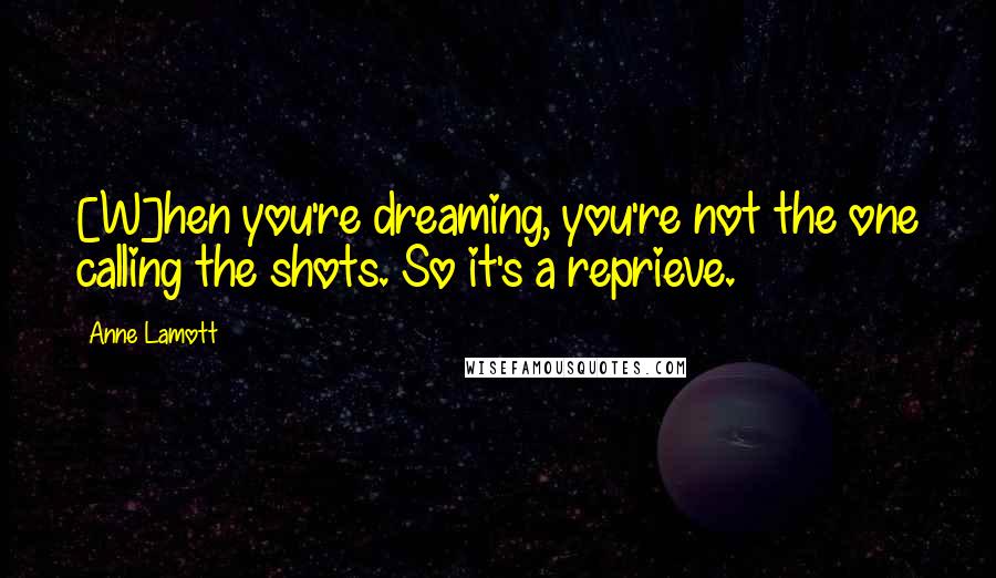Anne Lamott Quotes: [W]hen you're dreaming, you're not the one calling the shots. So it's a reprieve.