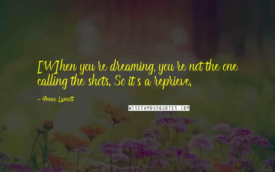 Anne Lamott Quotes: [W]hen you're dreaming, you're not the one calling the shots. So it's a reprieve.
