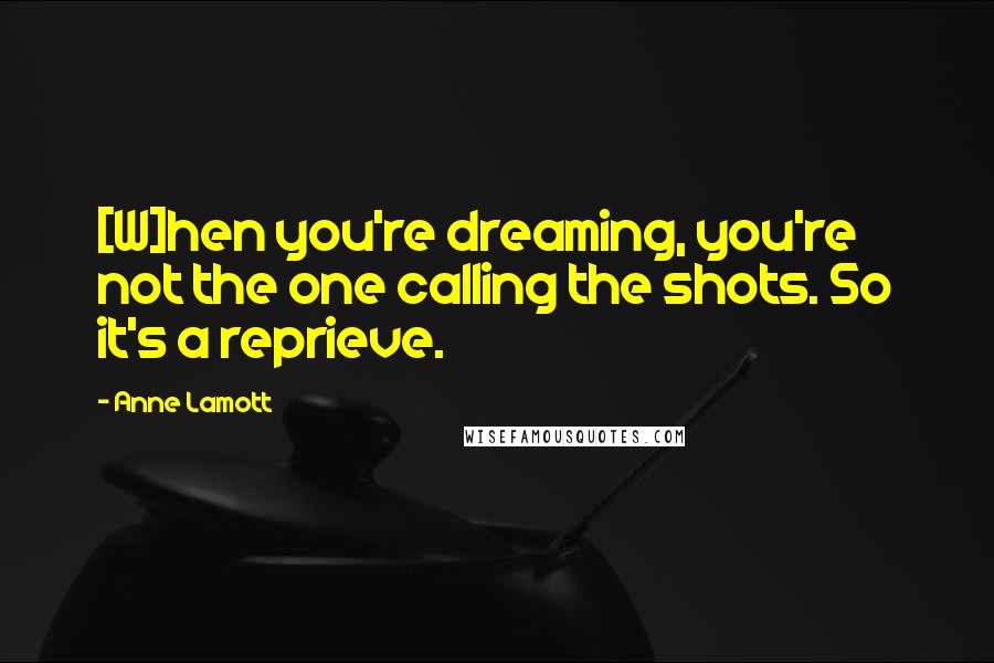 Anne Lamott Quotes: [W]hen you're dreaming, you're not the one calling the shots. So it's a reprieve.
