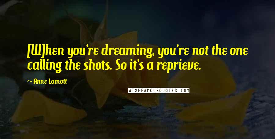 Anne Lamott Quotes: [W]hen you're dreaming, you're not the one calling the shots. So it's a reprieve.