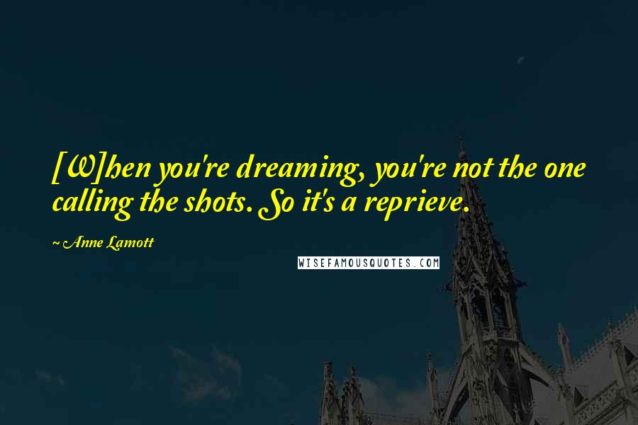 Anne Lamott Quotes: [W]hen you're dreaming, you're not the one calling the shots. So it's a reprieve.
