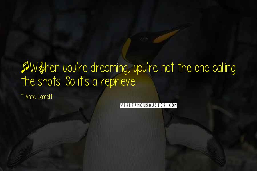 Anne Lamott Quotes: [W]hen you're dreaming, you're not the one calling the shots. So it's a reprieve.