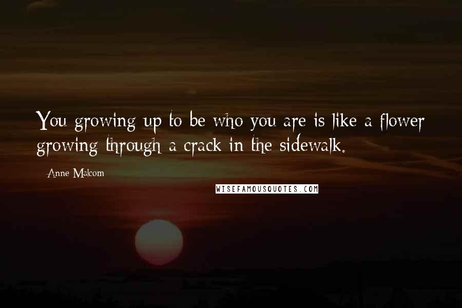 Anne Malcom Quotes: You growing up to be who you are is like a flower growing through a crack in the sidewalk.