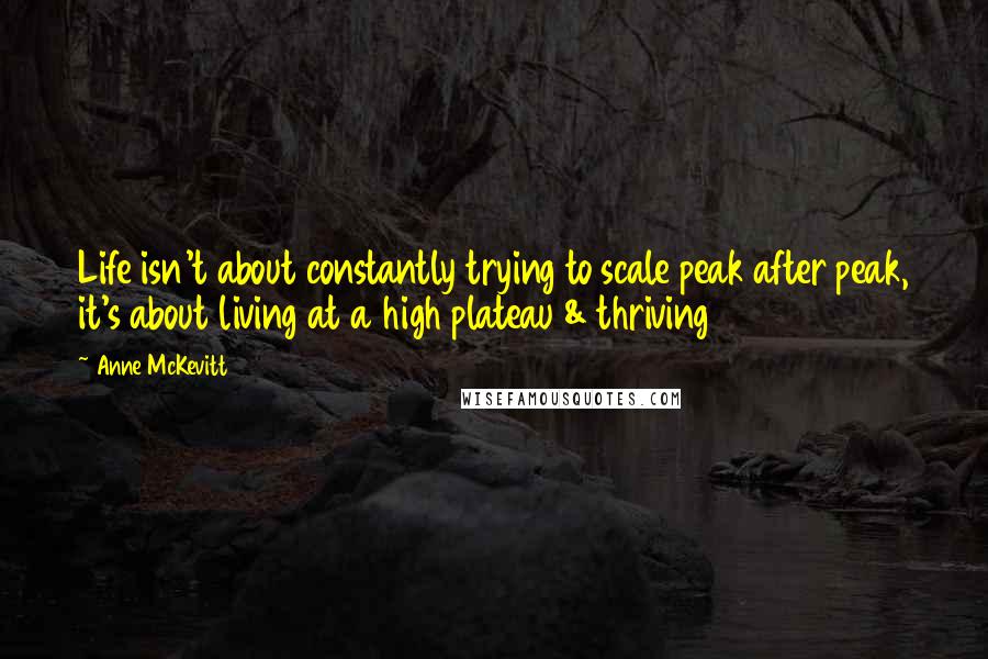 Anne McKevitt Quotes: Life isn't about constantly trying to scale peak after peak, it's about living at a high plateau & thriving