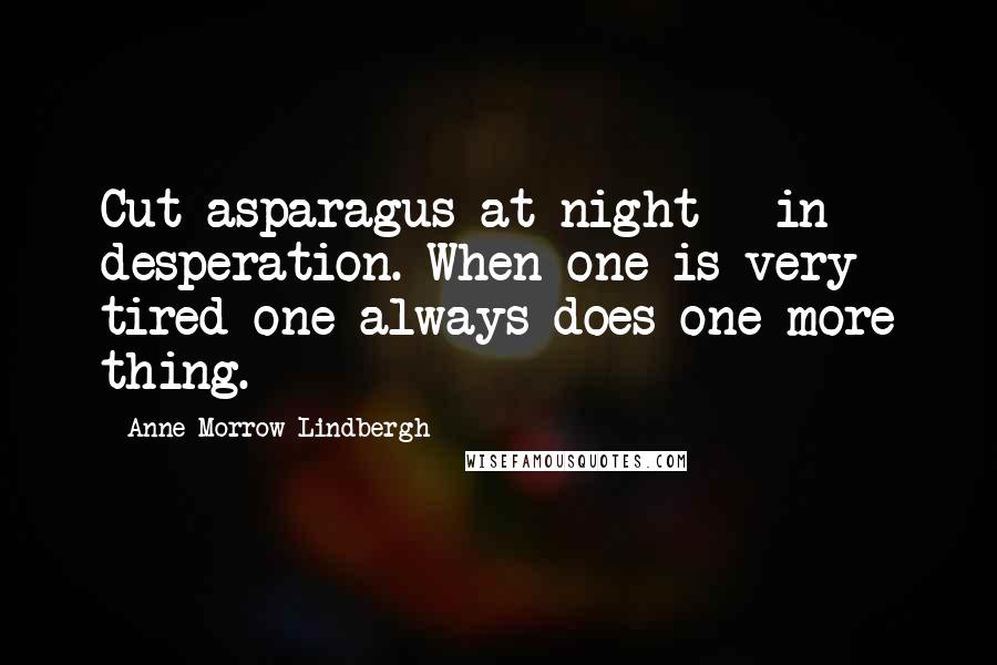 Anne Morrow Lindbergh Quotes: Cut asparagus at night - in desperation. When one is very tired one always does one more thing.