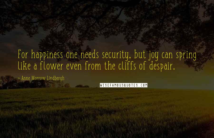 Anne Morrow Lindbergh Quotes: For happiness one needs security, but joy can spring like a flower even from the cliffs of despair.