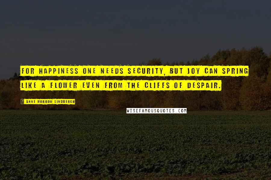 Anne Morrow Lindbergh Quotes: For happiness one needs security, but joy can spring like a flower even from the cliffs of despair.