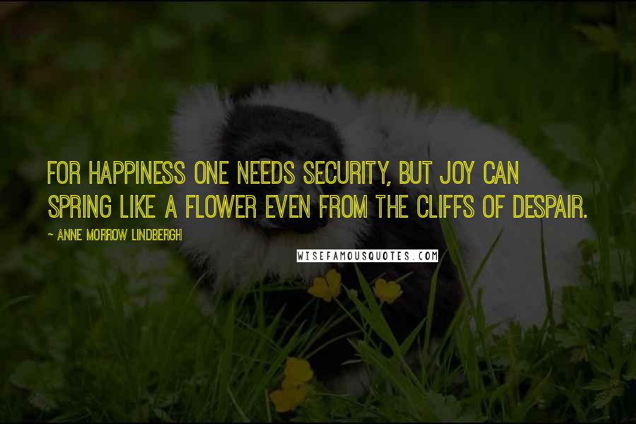 Anne Morrow Lindbergh Quotes: For happiness one needs security, but joy can spring like a flower even from the cliffs of despair.