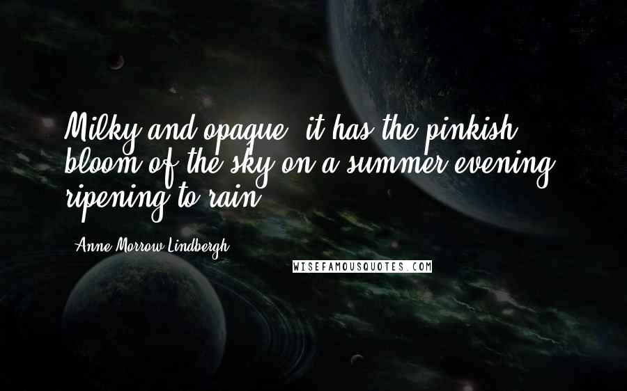 Anne Morrow Lindbergh Quotes: Milky and opaque, it has the pinkish bloom of the sky on a summer evening, ripening to rain.