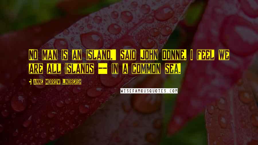 Anne Morrow Lindbergh Quotes: No man is an island,' said John Donne. I feel we are all islands -- in a common sea.